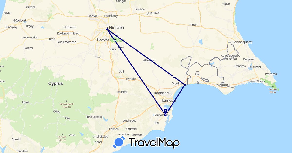 TravelMap itinerary: driving, plane in Cyprus (Asia)